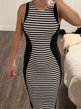 Black & White Striped Bodycon Dress - Sleeveless